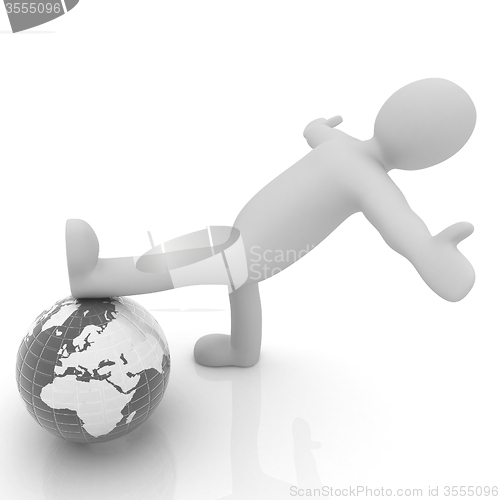 Image of 3d man and earth. Global business concept: the whole earth at my