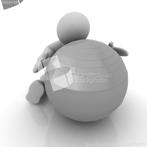Image of 3d man exercising position on fitness ball. My biggest pilates s