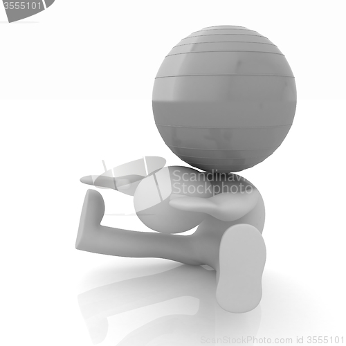 Image of 3d man exercising position on fitness ball. My biggest pilates s