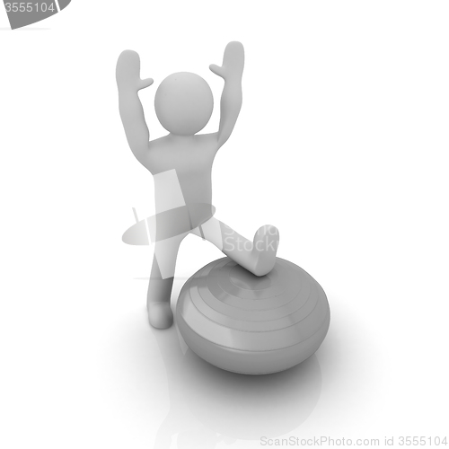 Image of 3d man exercising position on fitness ball. My biggest pilates s