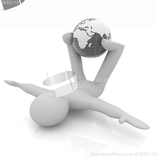 Image of 3d man exercising position on Earth - fitness ball. My biggest G