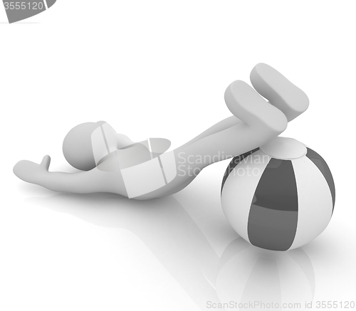 Image of 3d man exercising position on fitness ball. My biggest pilates s