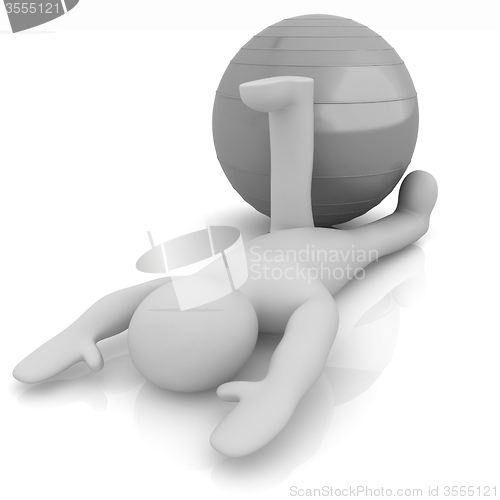 Image of 3d man exercising position on fitness ball. My biggest pilates s