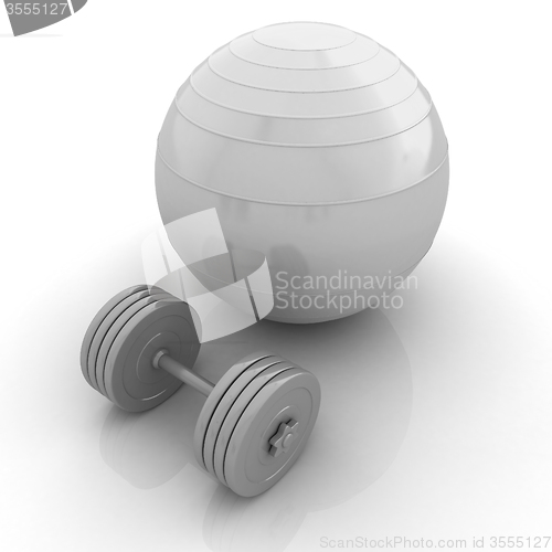 Image of Fitness ball and dumbell