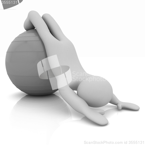 Image of 3d man exercising position on fitness ball. My biggest pilates s