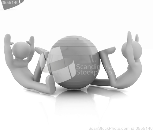 Image of 3d man exercising position on fitness ball. My biggest pilates s