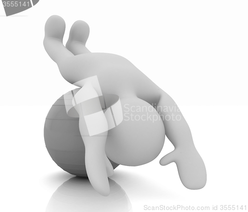 Image of 3d man exercising position on fitness ball. My biggest pilates s