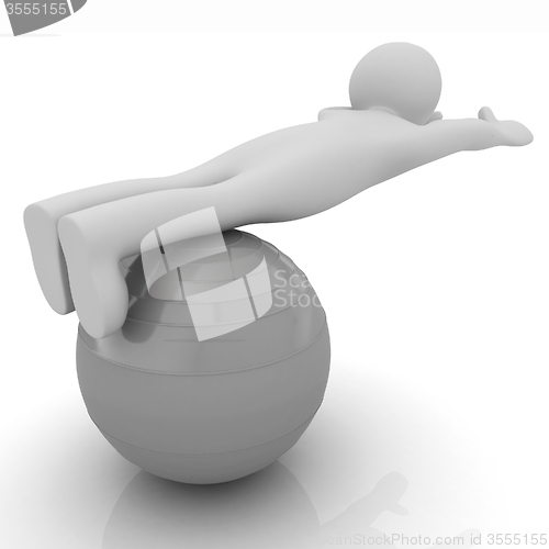 Image of 3d man exercising position on fitness ball. My biggest pilates s