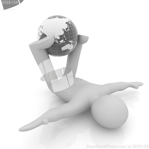 Image of 3d man exercising position on Earth - fitness ball. My biggest G