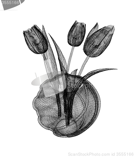 Image of Tulips with leaf in vase