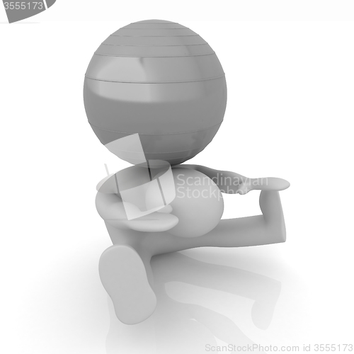 Image of 3d man exercising position on fitness ball. My biggest pilates s