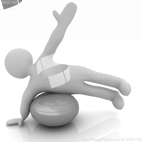 Image of 3d man exercising position on fitness ball. My biggest pilates s