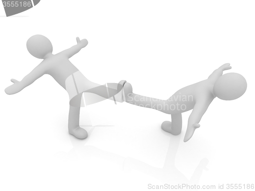 Image of 3d mans isolated on white. Series: morning exercises - hands in 