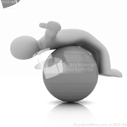 Image of 3d man exercising position on fitness ball. My biggest pilates s