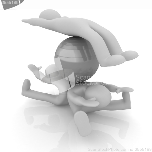 Image of 3d man exercising position on fitness ball. My biggest pilates s