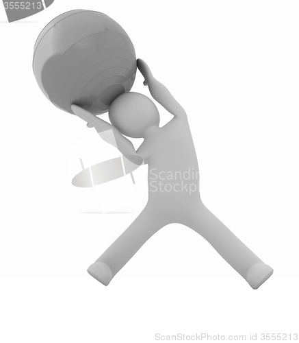 Image of 3d man exercising position on fitness ball. My biggest pilates s