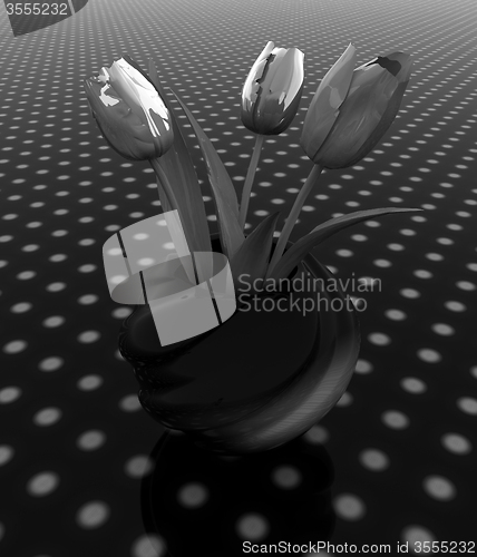 Image of Tulips with leaf in vase