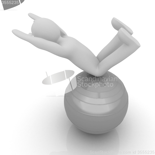 Image of 3d man exercising position on fitness ball. My biggest pilates s