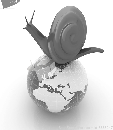 Image of 3d fantasy animal, snail and earth on white background 