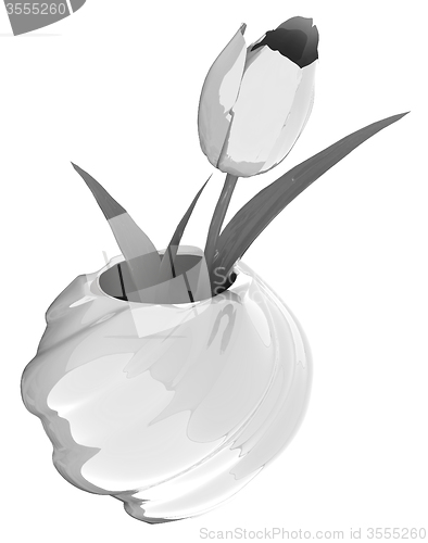 Image of Tulips with leaf in vase