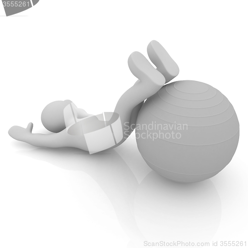 Image of 3d man exercising position on fitness ball. My biggest pilates s