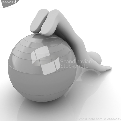 Image of 3d man exercising position on fitness ball. My biggest pilates s