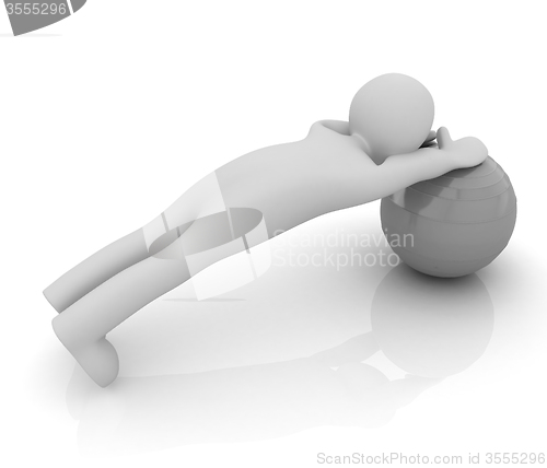 Image of 3d man exercising position on fitness ball. My biggest pilates s