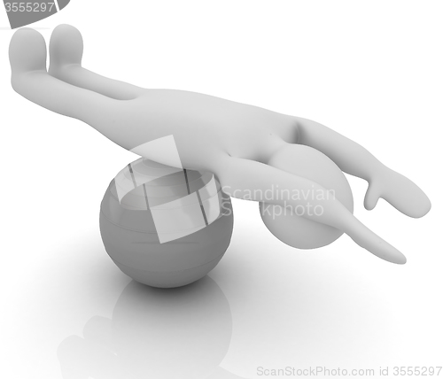 Image of 3d man exercising position on fitness ball. My biggest pilates s