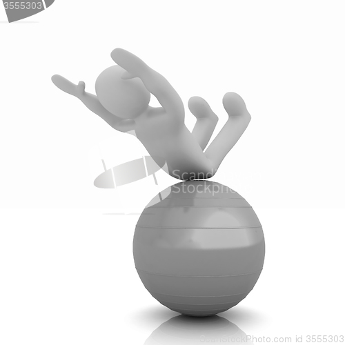 Image of 3d man exercising position on fitness ball. My biggest pilates s