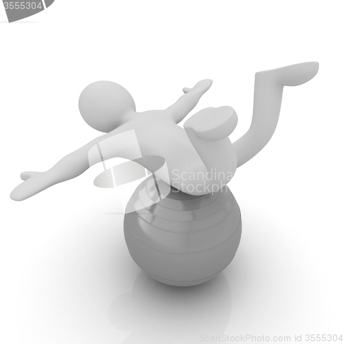 Image of 3d man exercising position on fitness ball. My biggest pilates s