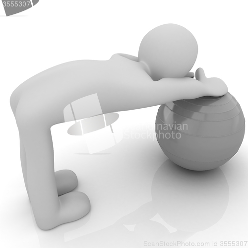 Image of 3d man exercising position on fitness ball. My biggest pilates s