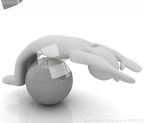 Image of 3d man exercising position on fitness ball. My biggest pilates s