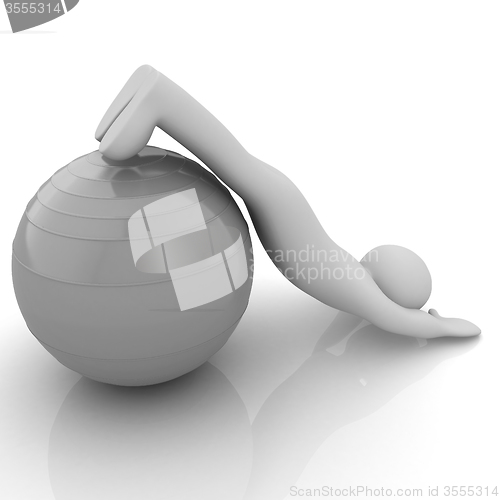 Image of 3d man exercising position on fitness ball. My biggest pilates s