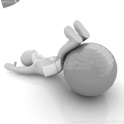 Image of 3d man exercising position on fitness ball. My biggest pilates s