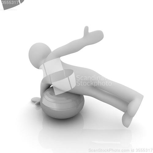 Image of 3d man exercising position on fitness ball. My biggest pilates s