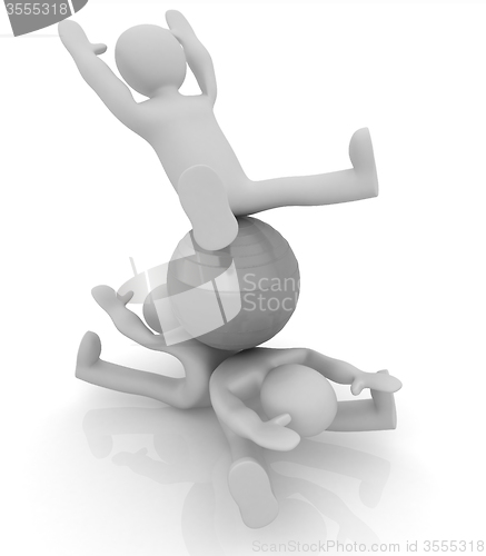 Image of 3d man exercising position on fitness ball. My biggest pilates s