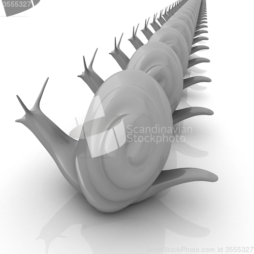 Image of 3d fantasy animals, snails on white background 