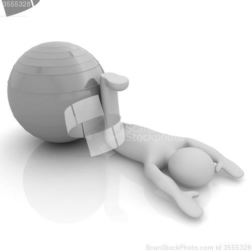 Image of 3d man exercising position on fitness ball. My biggest pilates s