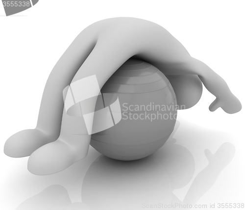 Image of 3d man exercising position on fitness ball. My biggest pilates s