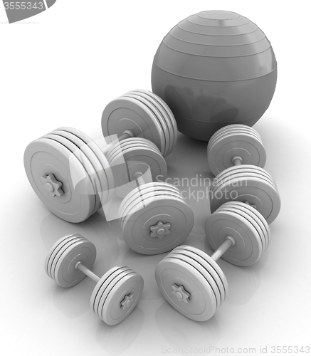 Image of Fitness ball and dumbell