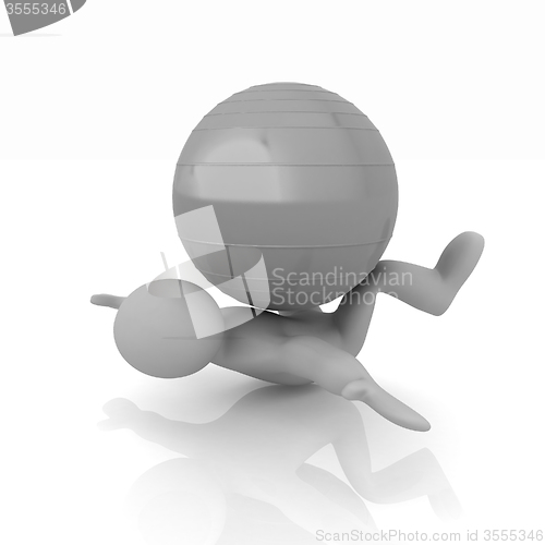 Image of 3d man exercising position on fitness ball. My biggest pilates s