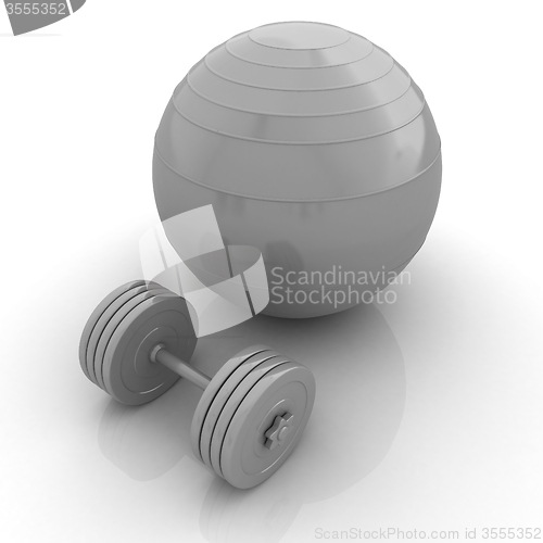 Image of Fitness ball and dumbell