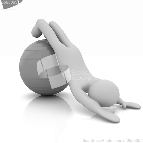 Image of 3d man exercising position on fitness ball. My biggest pilates s