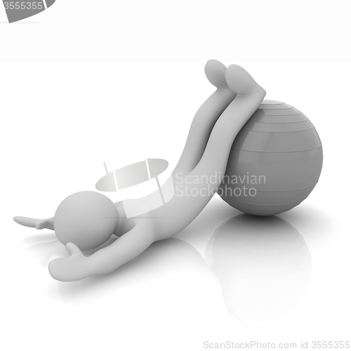 Image of 3d man exercising position on fitness ball. My biggest pilates s