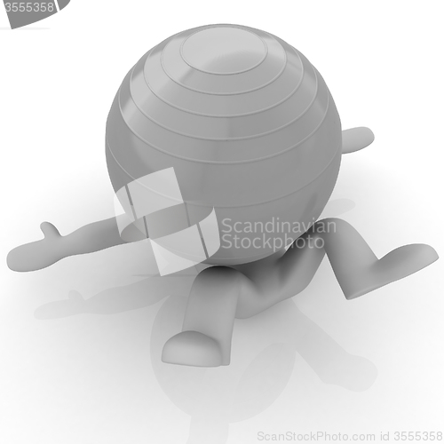 Image of 3d man exercising position on fitness ball. My biggest pilates s