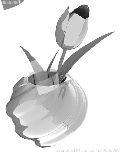 Image of Tulips with leaf in vase