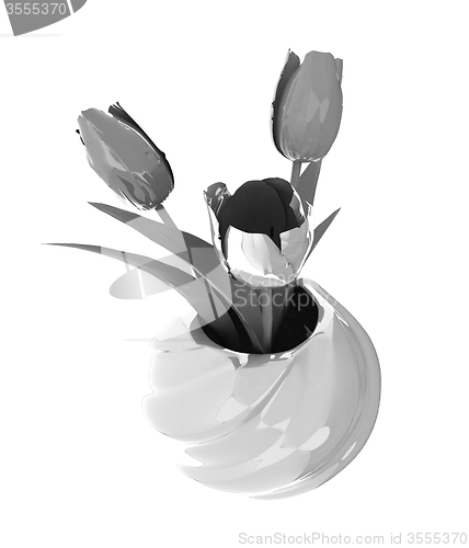 Image of Tulips with leaf in vase