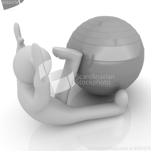 Image of 3d man exercising position on fitness ball. My biggest pilates s
