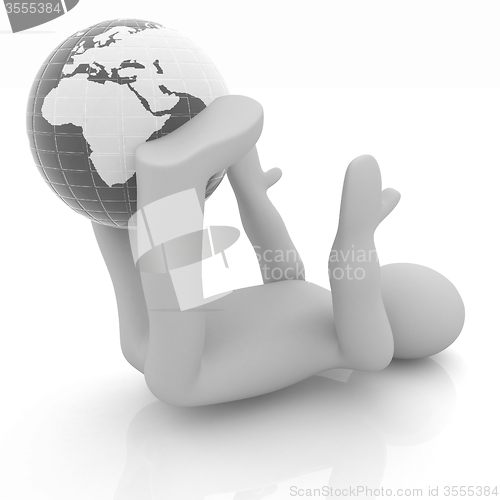 Image of 3d man exercising position on Earth - fitness ball. My biggest G