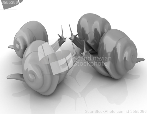 Image of 3d fantasy animals, snails on white background 